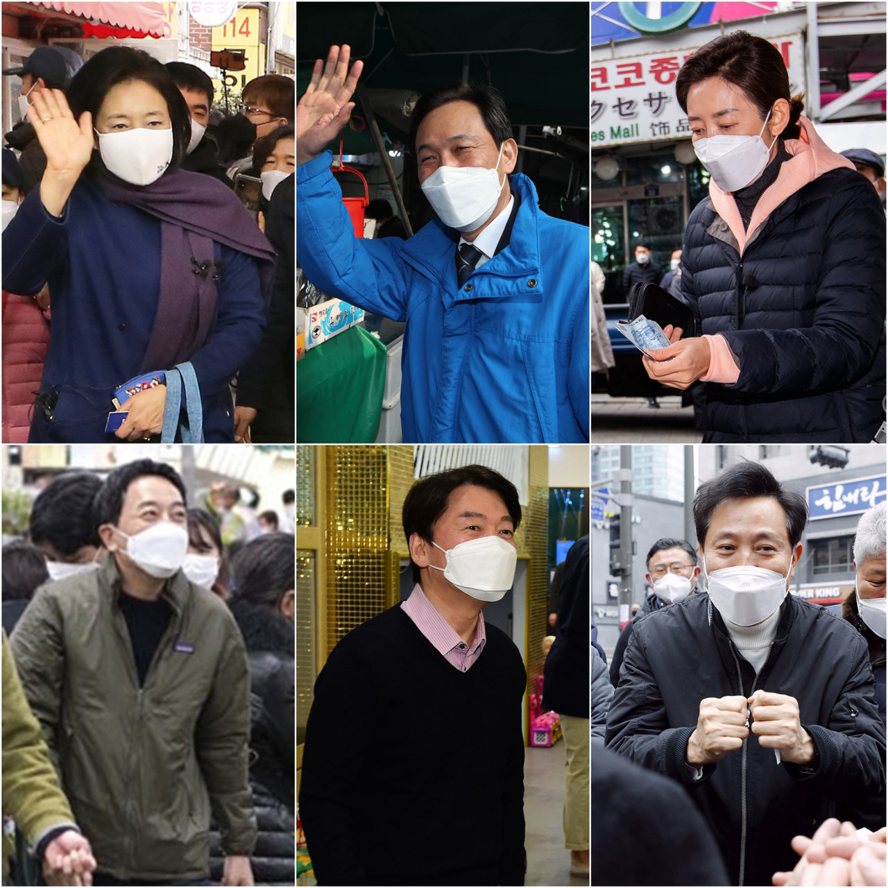 서울시장 보궐선거에 출마하는 여야 후보들이 설 연휴를 하루 앞둔 10일 오전부터 바쁜 일정을 소화하고 있다. 더불어민주당 박영선 예비후보와 우상호 예비후보가 남구로 시장과 은평구 대림시장을 방문, 상인 및 시민들과 인사하고 있다. 국민의힘 나경원 예비후보와 오세훈 예비후보도 각각 남대문시장을 방문, 물건을 구매하거나 시민들과 인사하는 등 표심잡기에 나섰다. 이밖에 오는 15일 토론을 앞둔 국민의힘 안철수 대표는 마포구 한 키즈카페에서 직장인 엄마들과 대화를, 무소속 금태섭 예비후보는 이른 오전부터 고속터미널 경부선 꽃시장을 방문하고 있다. [연합]