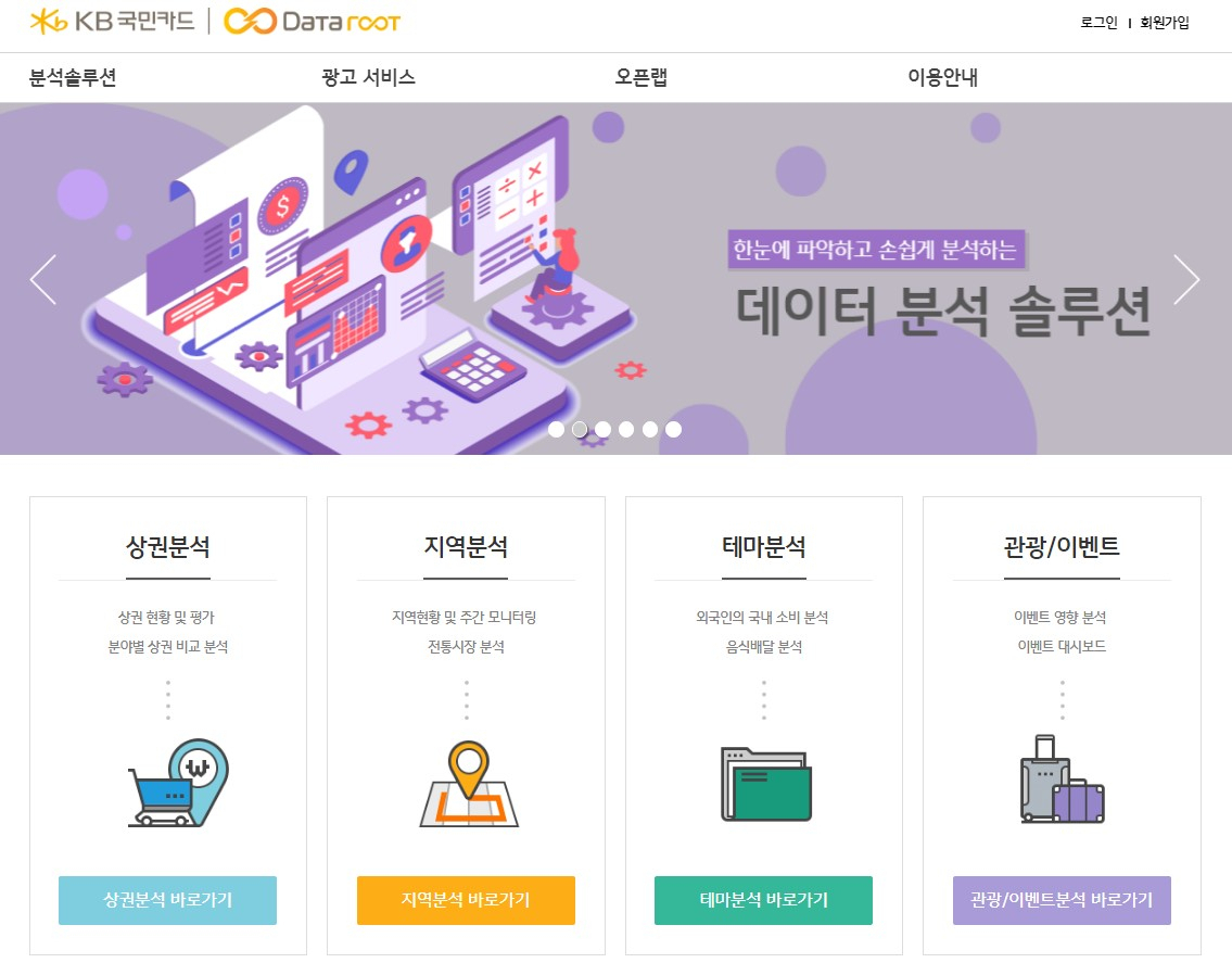 데이터루트 메인 페이지 [KB국민카드 제공]