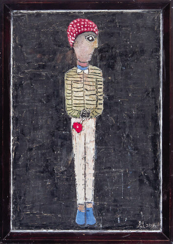 오세열, 무제, 나무쟁반에 혼합재료, 42&times;30cm, 2016