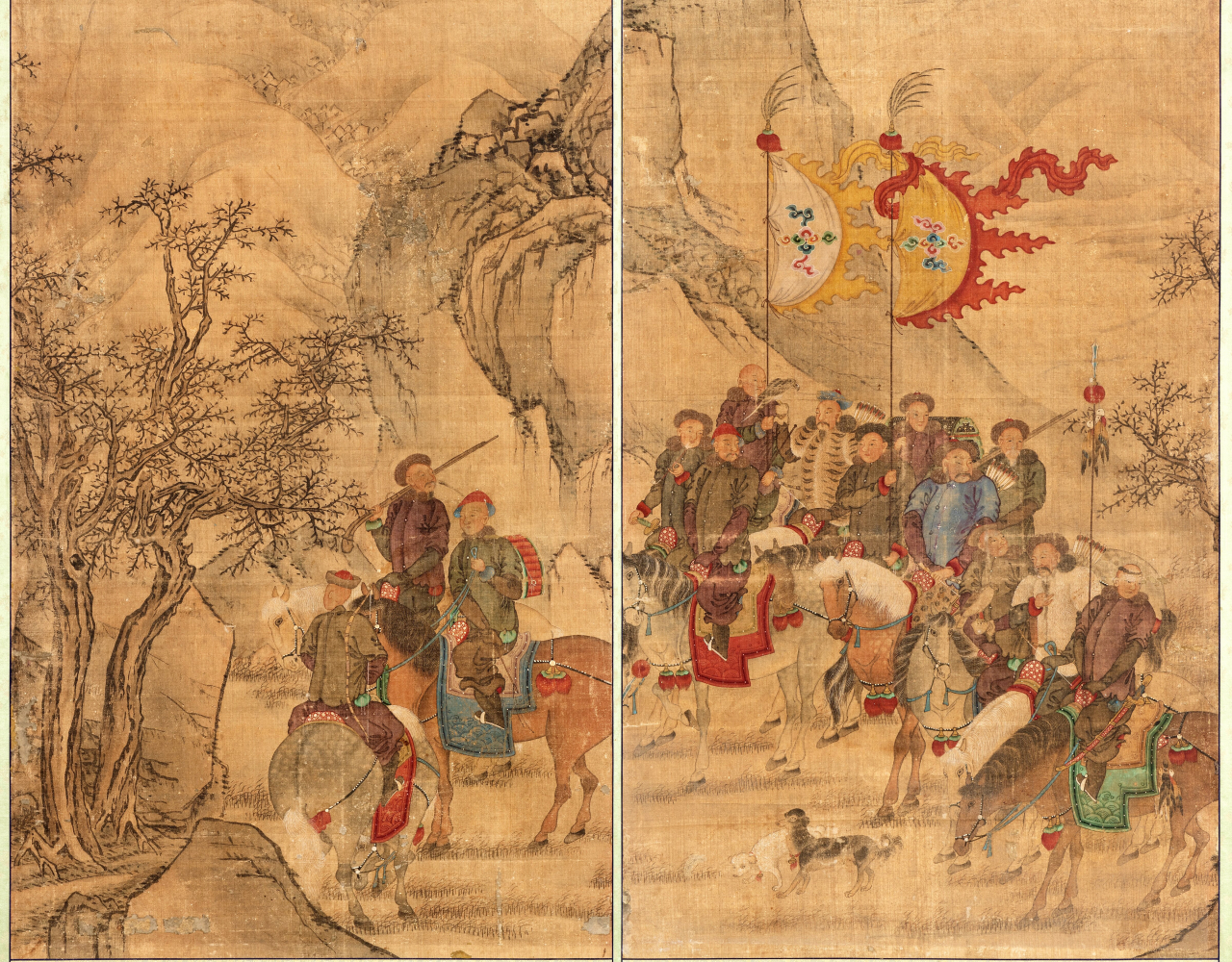 사냥꾼들의 복색 정밀묘사된 호렵도의 일부분