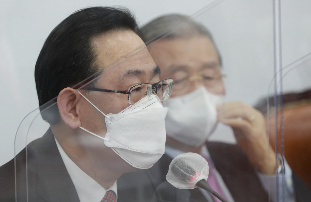 국민의힘 주호영 원내대표가 18일 오전 서울 여의도 국회에서 열린 비상대책위원회의에서 발언하고 있다. [연합]