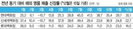 지난해 해외 명품 매출 신장률 [자료출처=각 사]