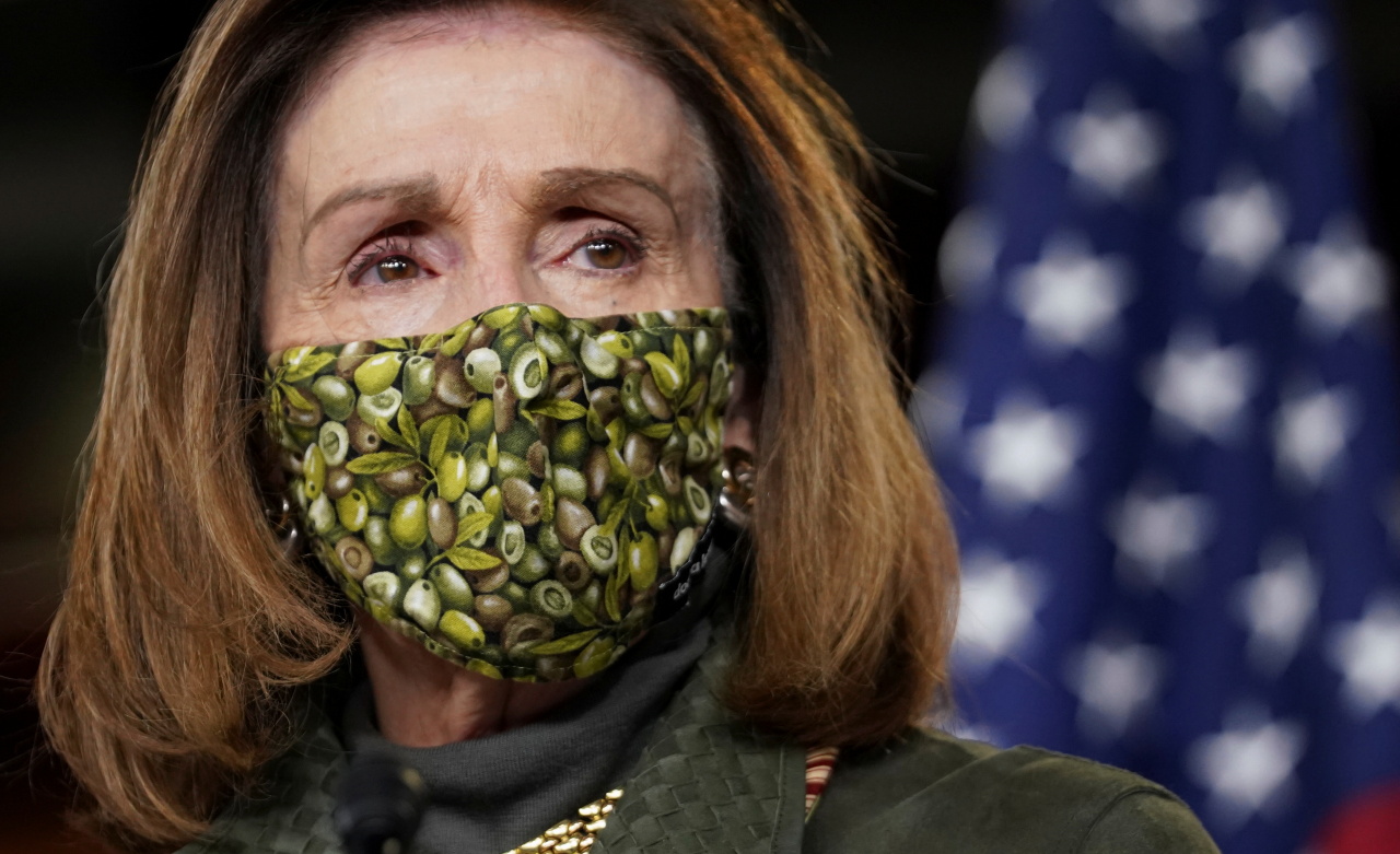 U.S. Speaker of the House Nancy Pelosi speaks during her weekly press conference at the U.S. Capitol in Washington, U.S., February 18, 2021. REUTERS