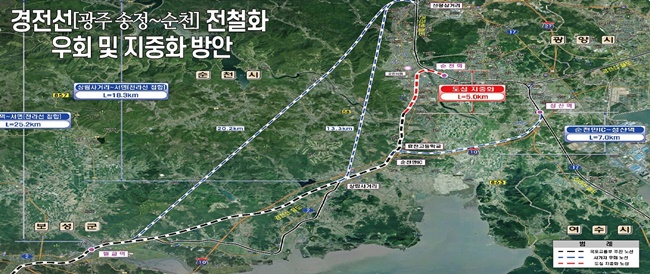 경전선 광주송정~순천 전철화 노선 계획도. [순천시 제공]