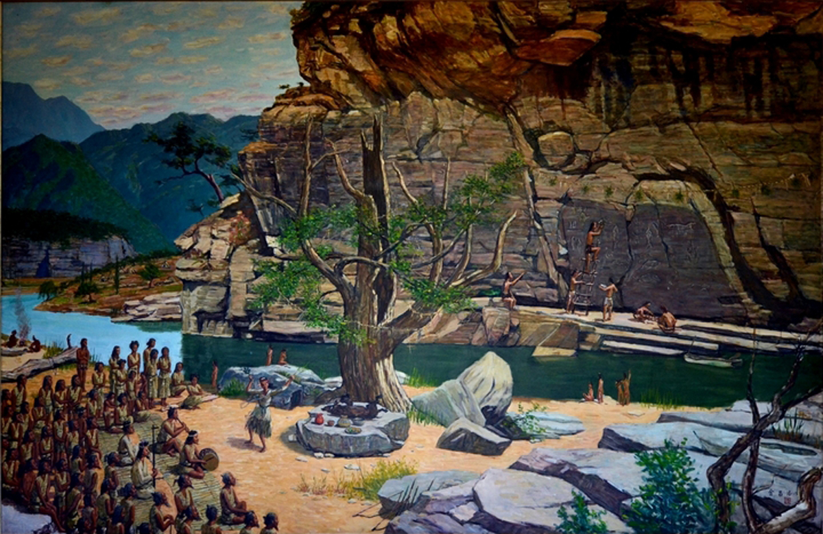 김창락화백, 반구대 암각화 제작 당시 상상도