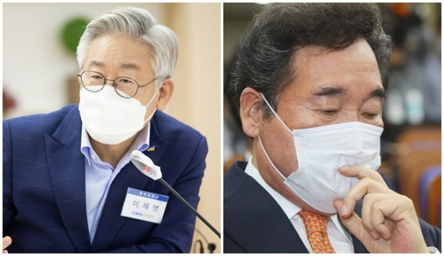 이재명 경기도지사(왼쪽)와 이낙연 더불어민주당 대표