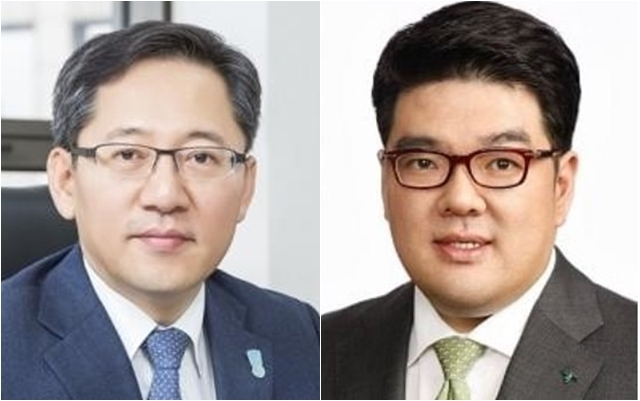 박성호 하나은행 부행장(왼쪽)과 이은형 하나금융지주 부회장이 각각 차기 하나은행장, 하나금융투자 대표로내정됐다. [하나금융지주 제공]