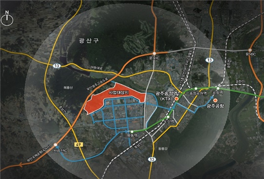 광주 광산구 평동 준공업지역 도시개발사업지구 위치도. [광주시 제공]