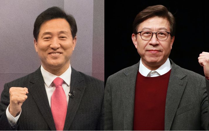 These photos show Oh Se-hoon (L) and Park Hyung-jun, who were selected on Thursday, as the main opposition People Power Party's candidates for the Seoul and Busan mayoral by-elections, respectively, set for April 7. (Yonhap)