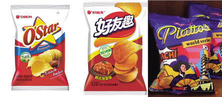 중국과 베트남에서 판매중인 오리온의 김치맛 감자칩