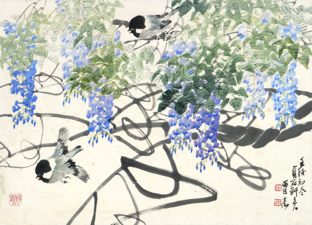 청당 김명제, 화조도 (花鳥圖), 40.7&times;56cm, 종이에 수묵담채