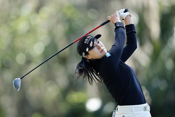 전인지가 8일(한국시간) 미국 플로리다주 오칼라의 골든 오칼라 골프 클럽에서 열린 LPGA투어 드라이브 온 챔피언십 최종 라운드 3번홀서 티샷을 날리고 있다. [게티이미지]