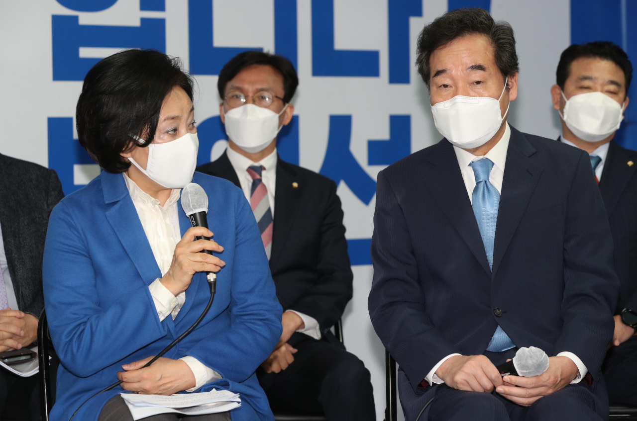 박영선 더불어민주당 서울시장 후보가 8일 서울 종로구 박 후보 캠프에서 열린 제1차 중앙선대위 회의에서 발언하고 있다. [연합]