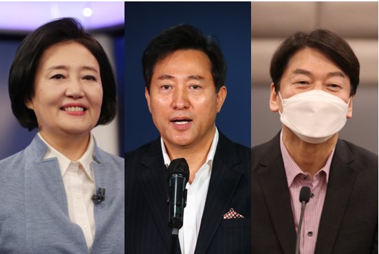 Park Young-sun (L), Oh Se-hoon (C), Ahn Cheol-soo (R) (Yonhap)