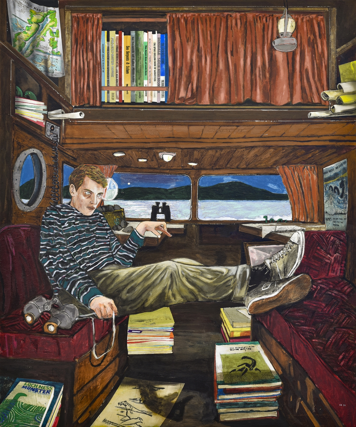 Hernan Bas, The Monster Hunter(or, Desperately Seeking Nessie), Acrylic, Ink Transfers and Distemper on Linen, 183x152.5cm, 2020[사진제공=스페이스K]