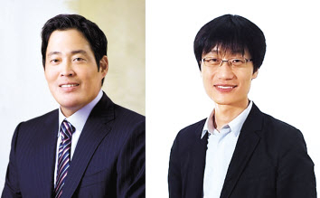 정용진(왼쪽) 신세계그룹 부회장과 이해진 네이버 글로벌투자책임자(GIO). [연합]