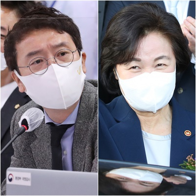 김웅 국민의힘 의원(왼쪽). 추미애 전 법무부 장관(오른쪽). [연합]