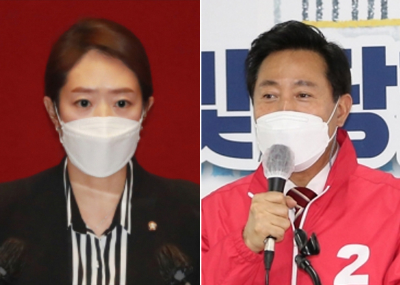 고민정 더불어민주당 의원(왼쪽), 오세훈 국민의힘 서울시장 후보. [연합]