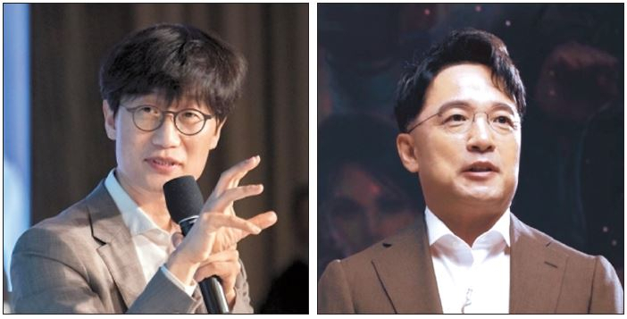 네이버 창업자 이해진(왼쪽) 글로벌책임투자자(GIO), 엔씨소프트 창업자 김택진(오른쪽) 대표. [스타트업얼라이언스·연합]