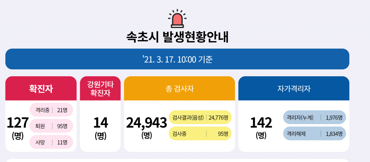 속초시 홈페이지 17일 오전 10시 캡처.