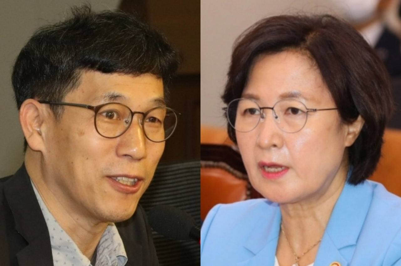 진중권 전 동양대 교수(왼쪽) 추미애 전 법무장관 [연합]