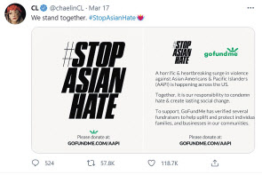 ‘아시아계 혐오를 멈춰라’(#StopAsianHate) [씨엘 트위터 캡처]