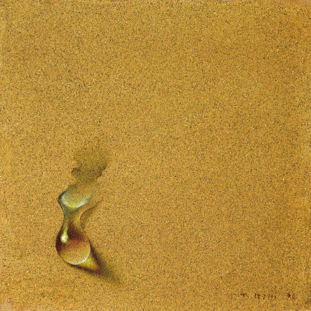 김창열, 물방울, 마포에 모래와 유채, 50x50cm, 1974