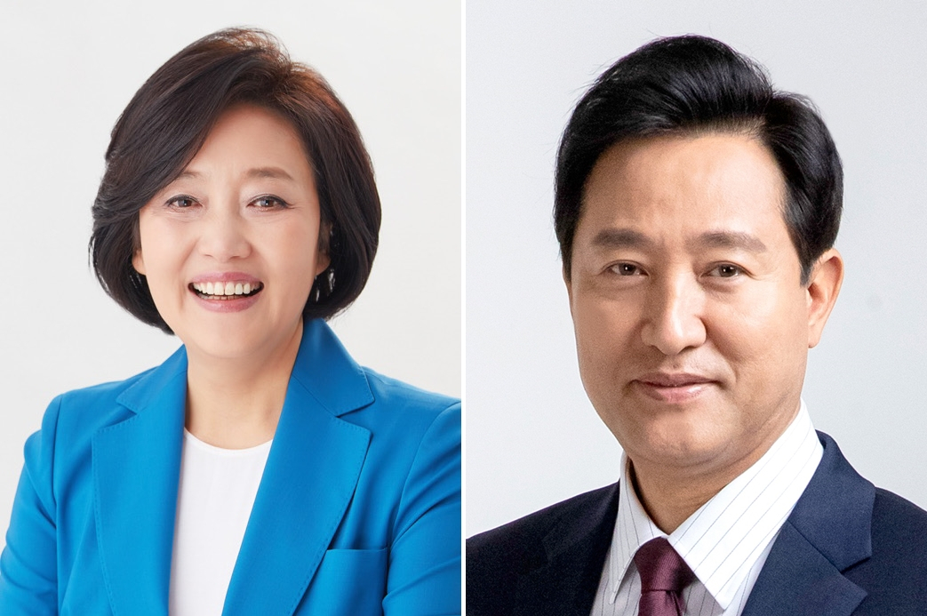 4·7 서울시장 보궐선거에서 여권 단일후보로 나선 더불어민주당 박영선 전 중소벤처기업부 장관(왼쪽)과 야권 단일 후보로 나선 국민의힘 오세훈 전 서울시장이 맞붙게 됐다. [연합]