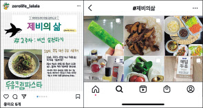 인스타그램에 올라온 비건 식단 사진. 해시태그 ‘#제비의삶’으로 올라온 채식 도전기들(우). [SNS 캡처]