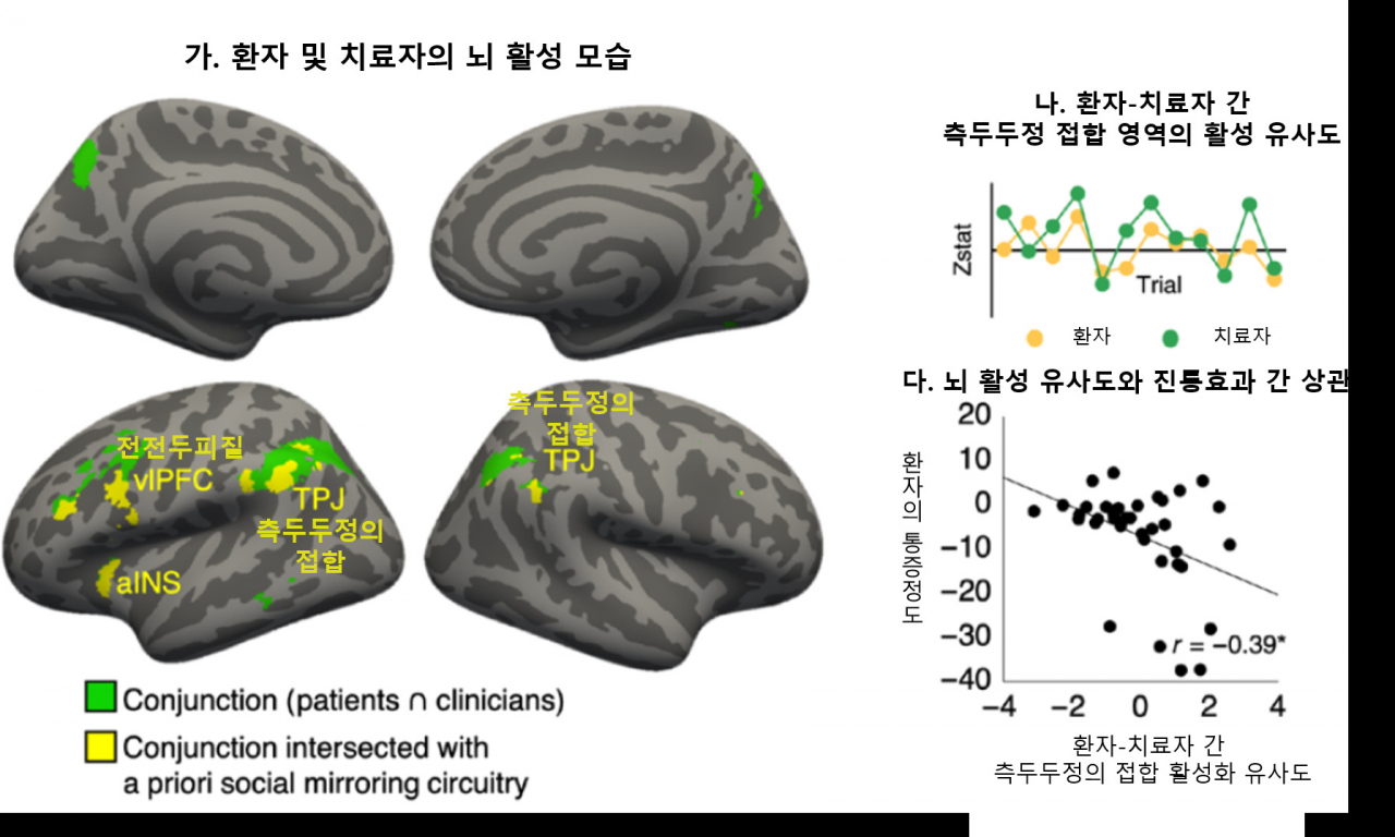 환자-치료자 간 측두 두정 접합영역의 유사도와 진통효과의 상관성.[한국한의학연구원 제공]