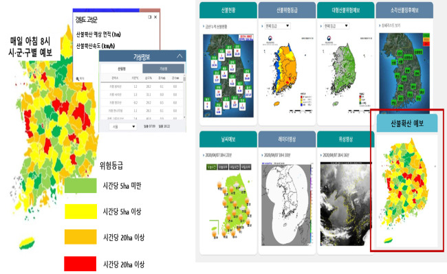 산불확산 위험 예보 구현 화면(산림과학원 제공)