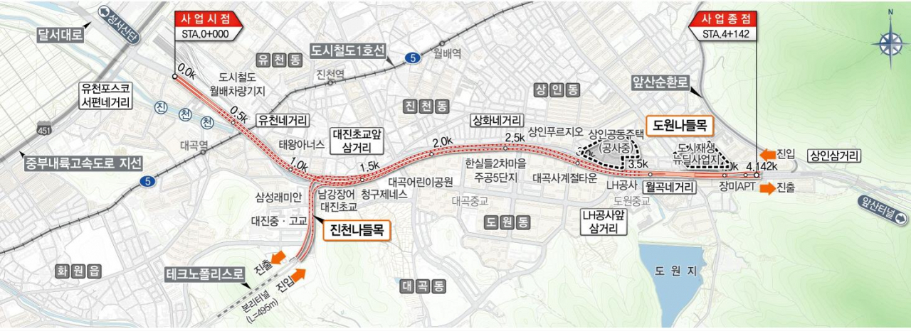 대구 ‘상화로 입체화사업’ 노선도.[대구시 제공]