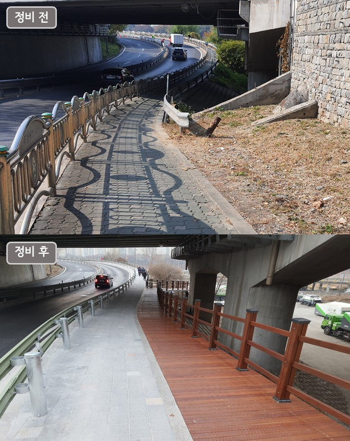 중랑구 면목유수지 보도가 환경개선으로 걷기 편하게 개선됐다. [중랑구 제공]