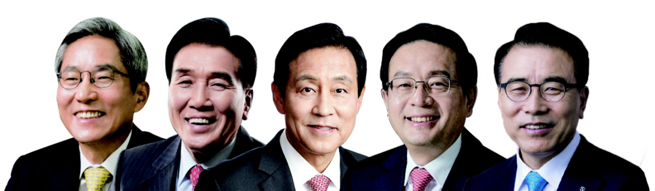 윤종규 KB 지주 회장, 김지완 BNK 회장, 김정태 하나지주 회장, 손태승 우리지주 회장, 조용병 신한지주 회장 (왼쪽부터)