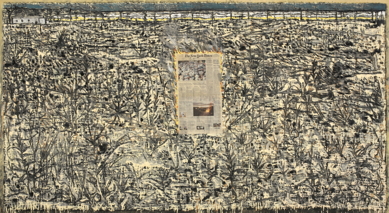 어떤땅-뉴욕타임즈, Black Ink, White Powder and Tempera on Korean Paper, 148X270cm, 2019[사진제공=사비나미술관]