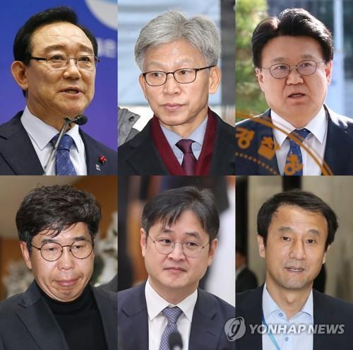 왼쪽 윗줄부터 시계방향으로 송철호 울산시장, 송병기 전 울산시 경제부시장, 황운하 전 울산지방경찰청장, 백원우 전 청와대 민정비서관, 박형철 전 반부패비서관, 한병도 전 청와대 정무수석 [연합]