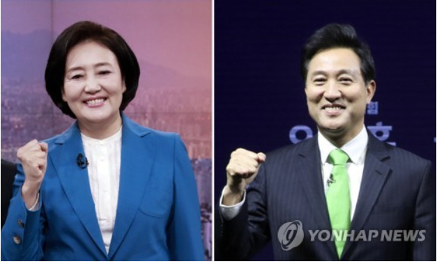 더불어민주당 박영선 서울시장 후보(왼쪽), 국민의힘 오세훈 서울시장 후보(오른쪽)[연합]
