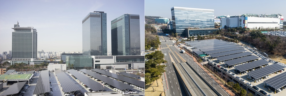 삼성전자 수원, 기흥사업장 주차장에 설치된 태양광 발전 패널 모습 [삼성전자 제공]