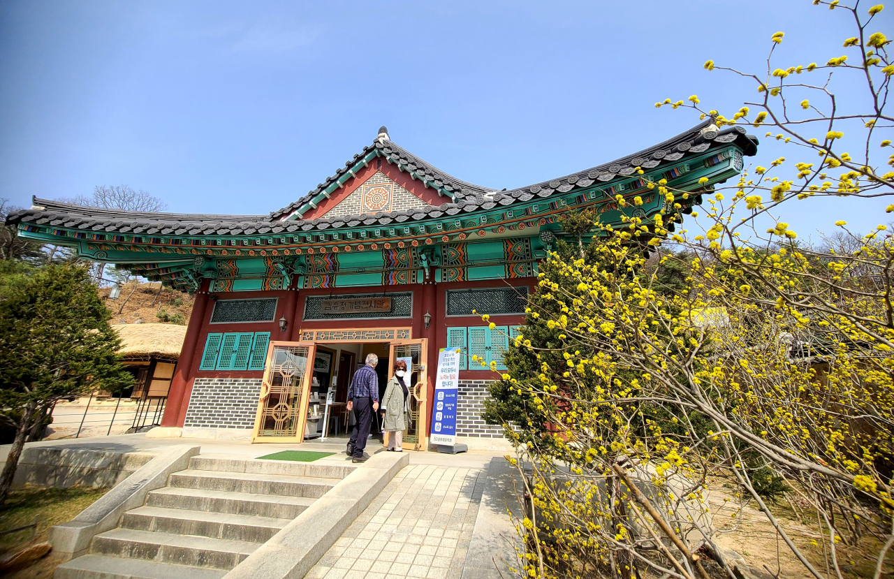 김유정 문학촌 전시관 앞 노란동백꽃