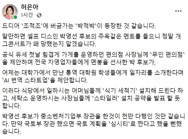허은아 국민의힘 의원 페이스북 일부 캡처.