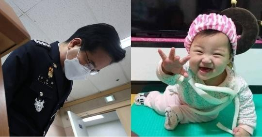 김창룡 경찰청장(왼쪽)이 지난 1월 생후 16개월 정인이(오른쪽)에 대한 아동학대 사망 사건 관련 초기 부실 수사에 대해 고개 숙여 사과하고 있다. [연합·SBS 방송화면 캡처]