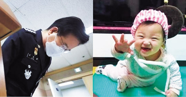 김창룡(왼쪽) 경찰청장이 지난 1월 생후 16개월 정인이(오른쪽)에 대한 아동학대 사망 사건 관련 초기 부실 수사에 대해 고개 숙여 사과하고 있다. [연합·SBS 방송화면 캡처]