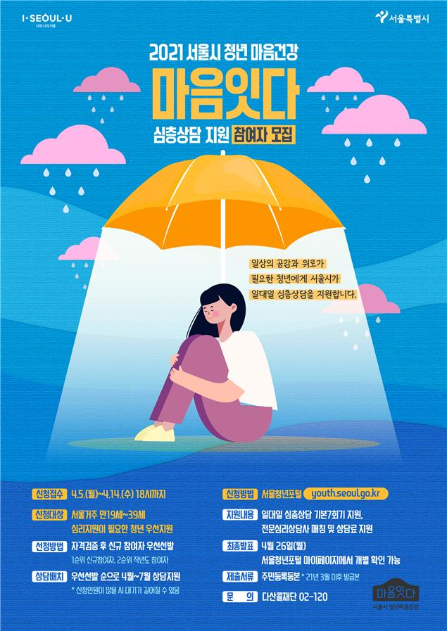 ‘청년 마음건강’(마음잇다) 일대일 심층상담 지원사업 포스터. [서울시 제공]