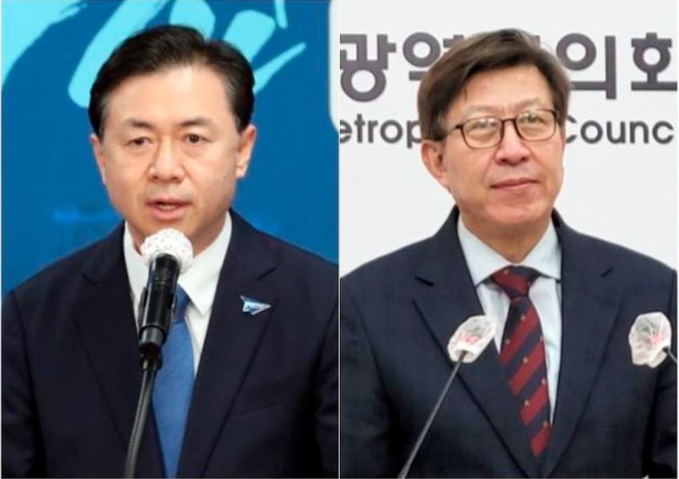 김영춘 더불어민주당 부산시장 후보(왼쪽), 박형준 국민의힘 부산시장 후보.[연합]
