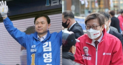 김영춘 더불어민주당 부산시장 후보(왼쪽)와 박형준 국민의힘 부산시장 후보[연합]