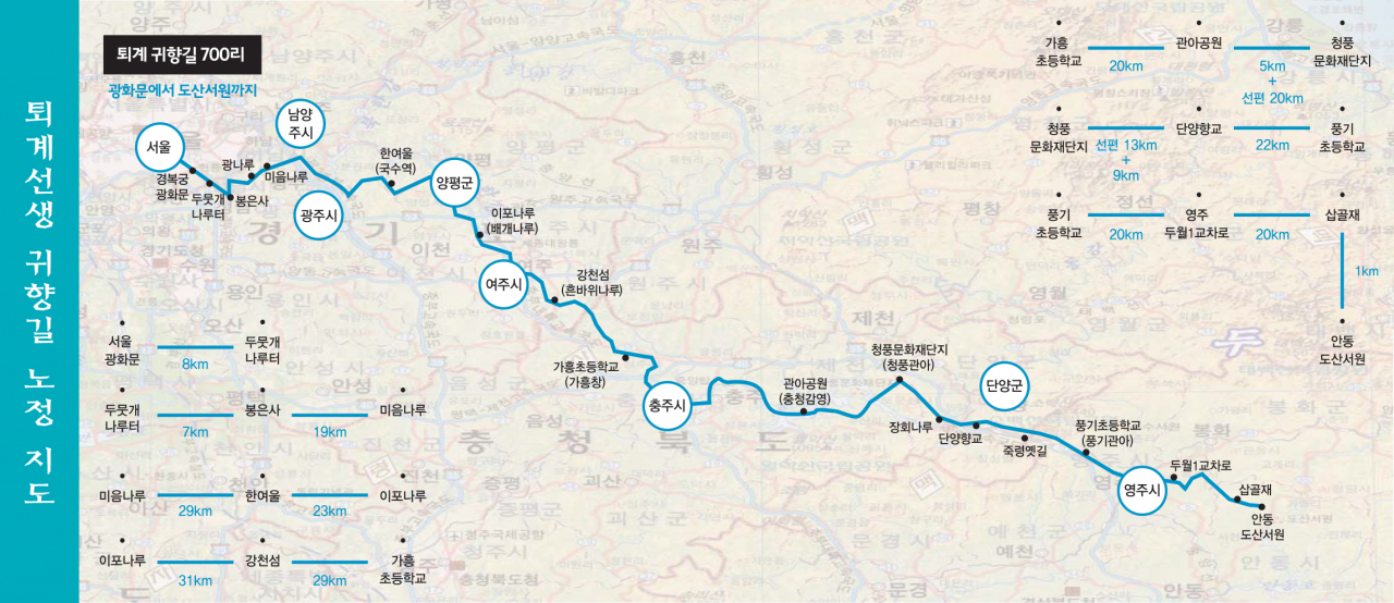 경북궁~도산서원 퇴계선생 귀향길 노정 [도산서원선비문화수련원 제공]