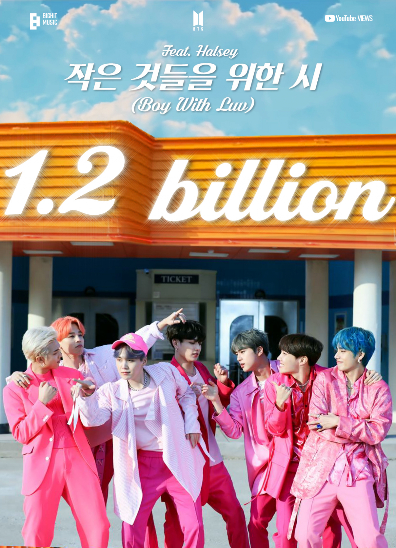 방탄소년단의 ‘작은 것들을 위한 시 (Boy With Luv) (Feat. Halsey)’ 뮤직비디오 유튜브 조회수가 12억 건을 넘어섰다. [빅히트뮤직 제공]