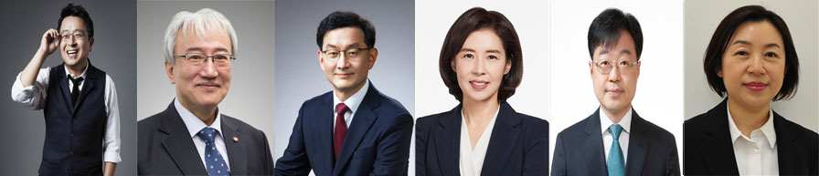 좌로부터 이철희 신임 정무수석, 이태한 사회수석, 윤석열 국무조정 2차장, 박경미 대변인, 서상범 법무비서관, 기모런 방역기획비서관