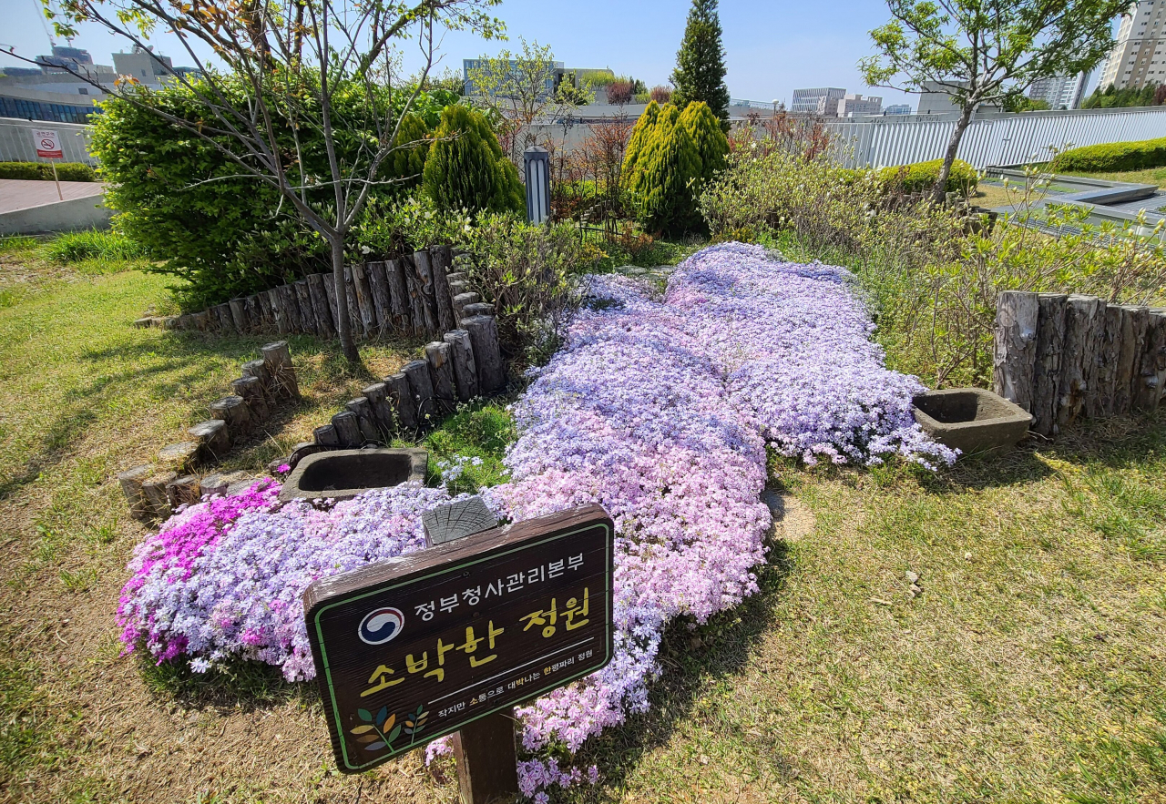 공중정원 곳곳에 소박한 정원이 있다. 한반도지도로 꽃을 가꾼 미니가든