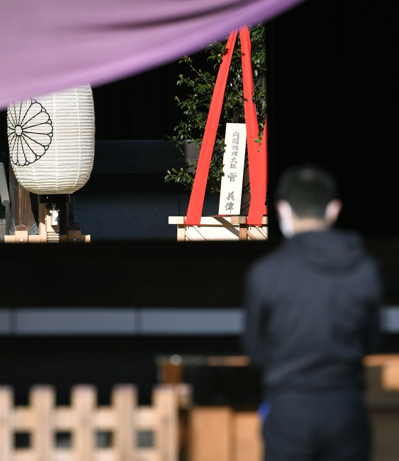 스가 요시히데(菅義偉) 일본 총리가 A급 전범이 합사된 일본 야스쿠니(靖國)신사에 춘계 예대제(例大祭·제사) 첫날 총리 명의로 공물을 봉납했다. [연합]